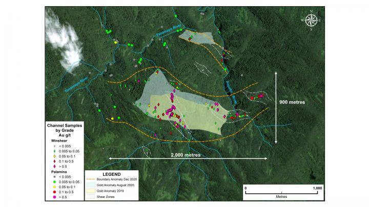 channel bedrock sample assay map coritiri target